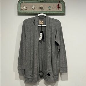 Chaser Current Distressed Gray Open-Front Soft Cotton Cardigan medium new